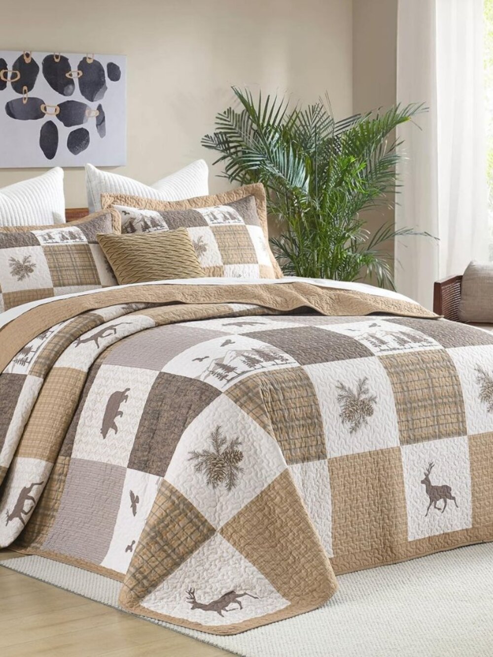 120"x102" Oversized Bedspread - 100% Cotton, Bear Deer Prints Oversized Queen